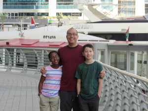 Romi, Max, and Caleb at the Dubai Marina