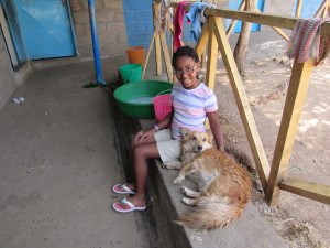 Romi with the friendly dog at Sele Enat