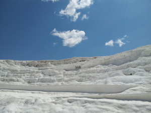 The cliffs look like snow