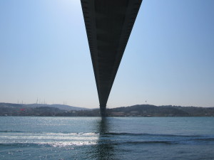 Passing under a bridge