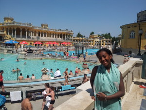 The warm thermal pool outside.